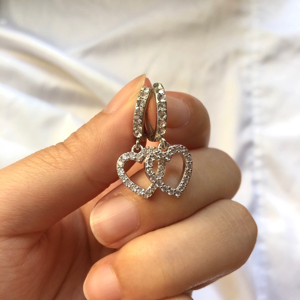 Silver Heart Diamond Crystal CZ Diamond Earrimg